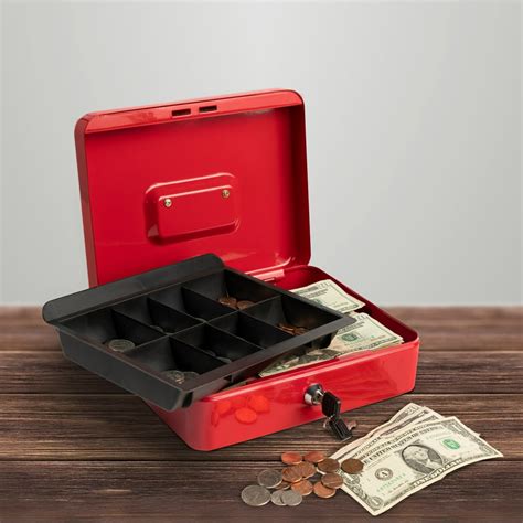 red metal cash box|metal money box with key.